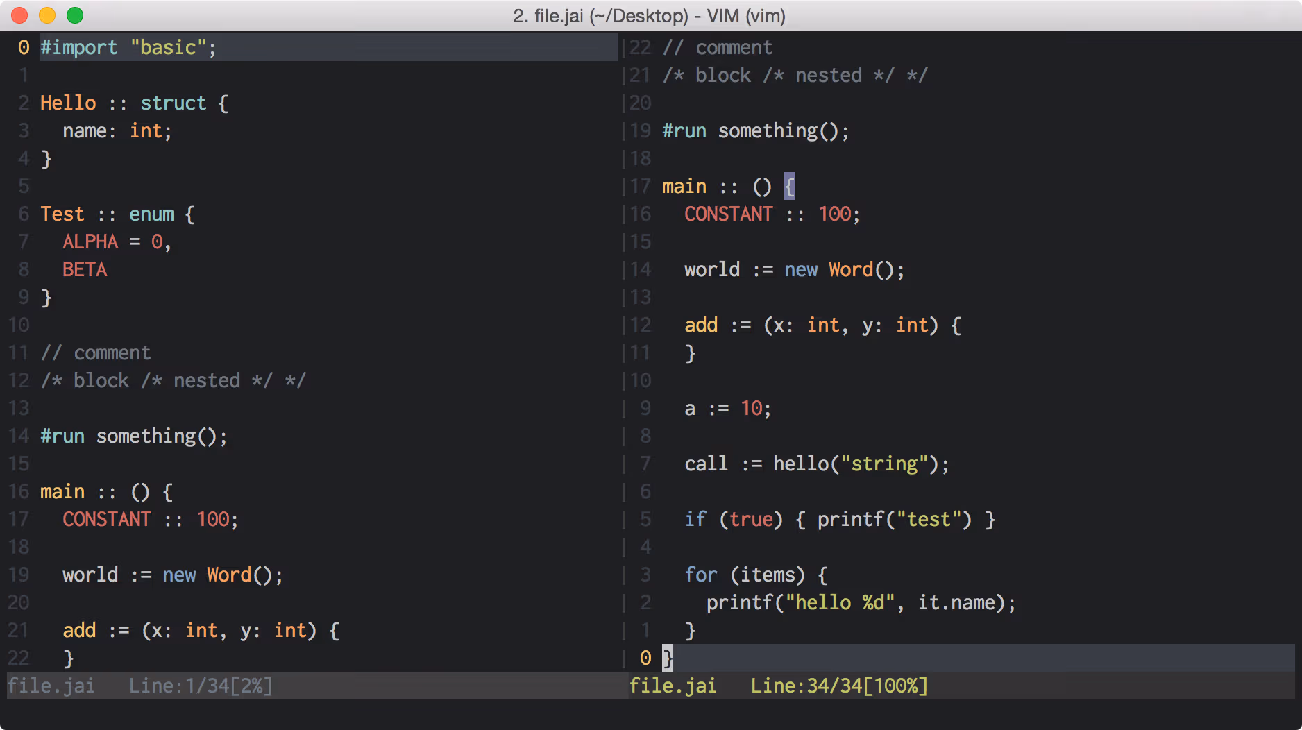 Syntax highlighting for Jai, Jonathan Blow's programming language. Image from GitHub.