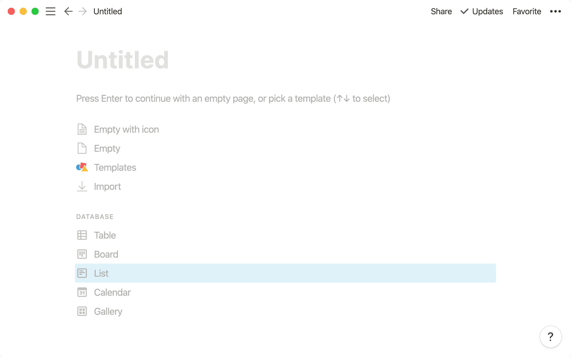 You can make a list database from the template inside of a page.