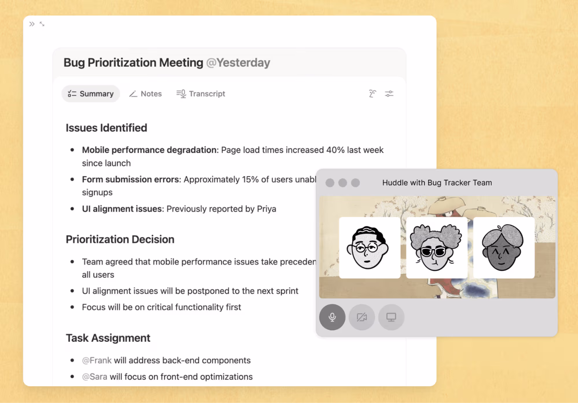 AI team meeting summary