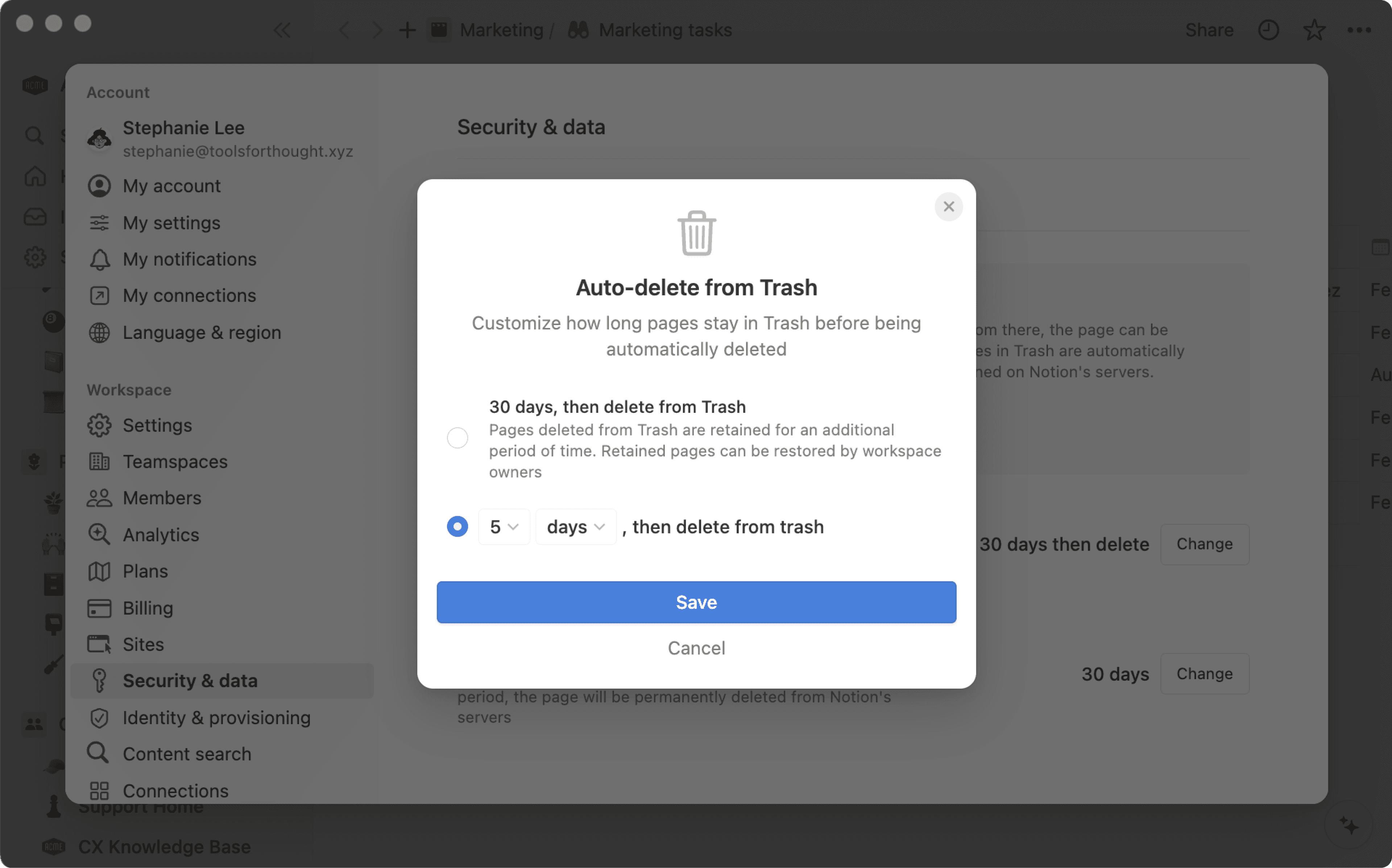 hc: custom data retention page deletion settings